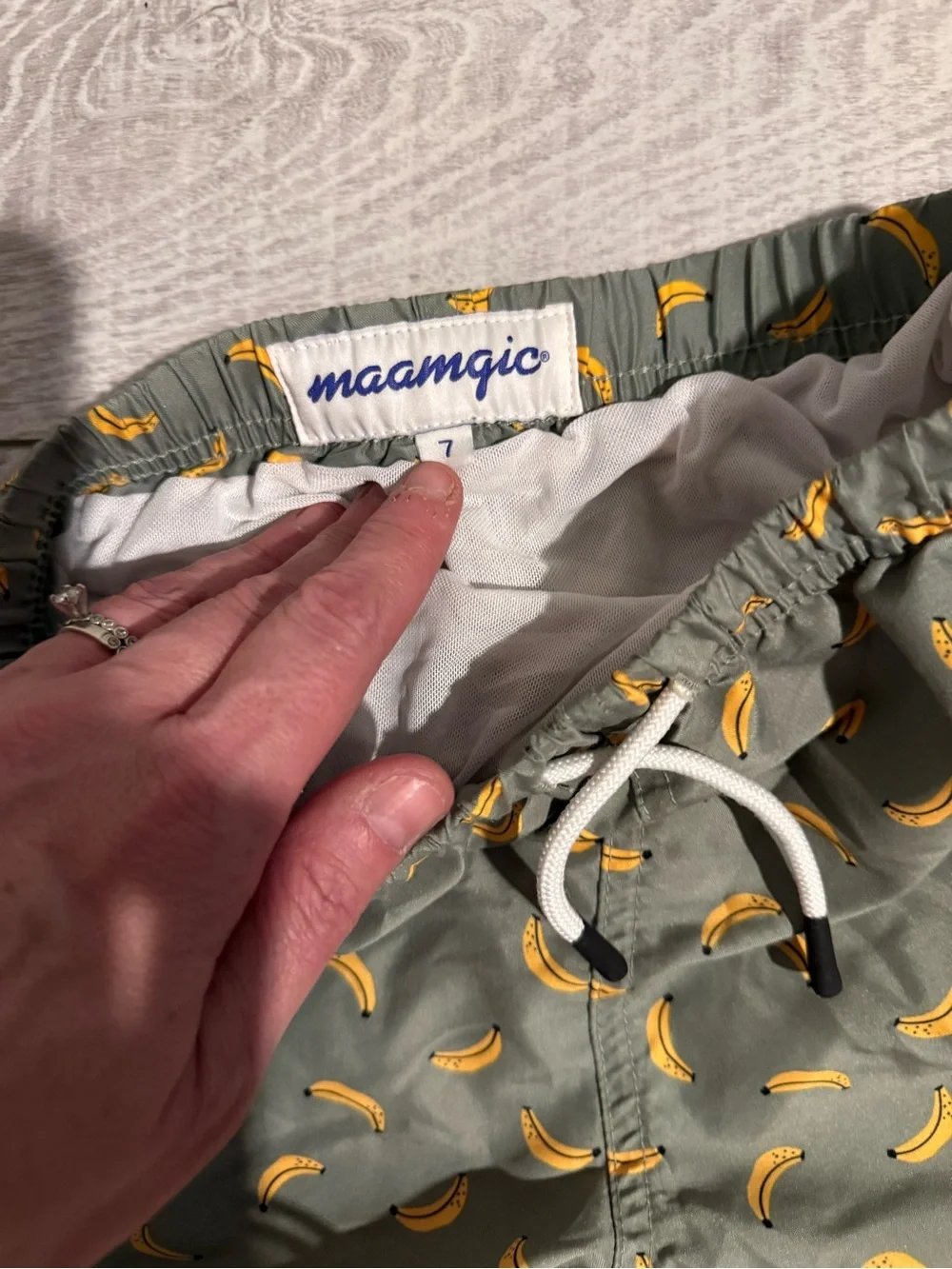 Maamgic Boys Size 7 Banana Print Swim Trunks Green Drawstring Mesh Lined